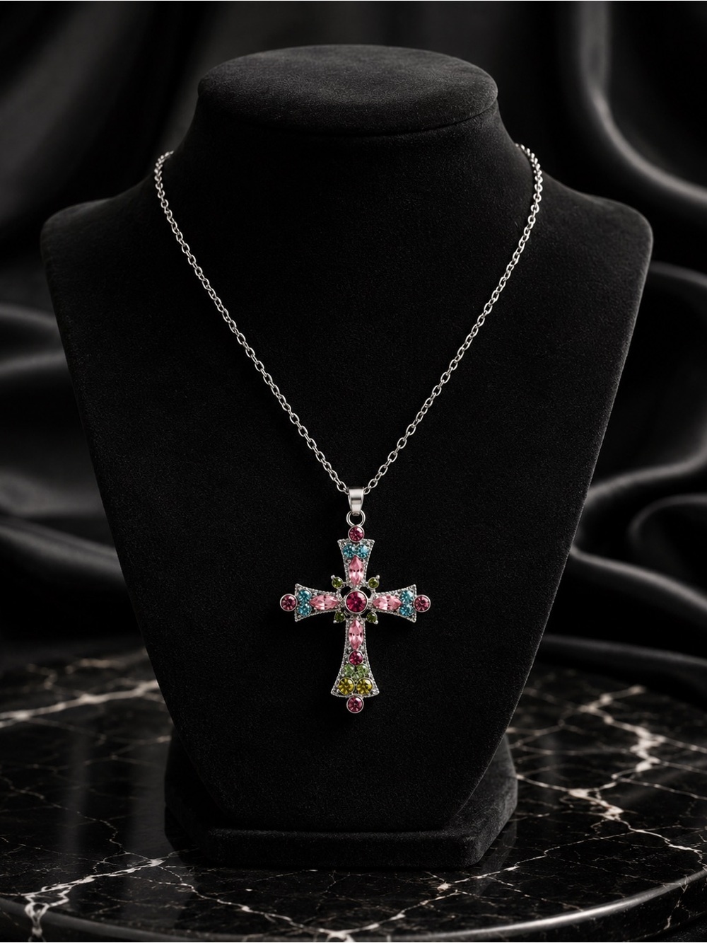 Pastel Diamond Cross Necklace